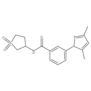 3-(3,5-dimethyl-1H-pyrazol-1-yl)-N-(1,1-dioxidotetrahydrothiophen-3-yl)benzamide结构式