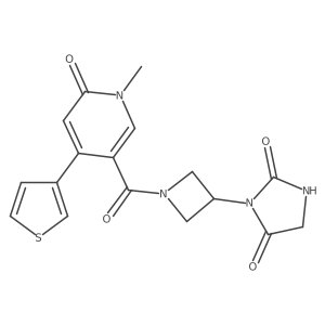 3-(1-(1-Methyl-6-oxo-4-(thiophen-3-yl)-1,6-dihydropyridine-3-carbonyl)azetidin-3-yl)imidazolidine-2,4-dione结构式