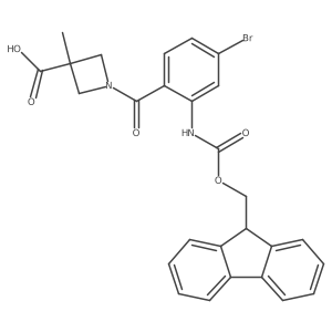 1-[4-bromo-2-({[(9H-fluoren-9-yl)methoxy]carbonyl}amino)benzoyl]-3-methylazetidine-3-carboxylic acid结构式