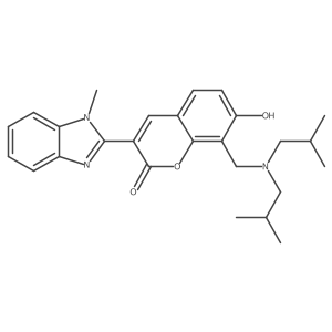 8-((diisobutylamino)methyl)-7-hydroxy-3-(1-methyl-1H-benzo[d]imidazol-2-yl)-2H-chromen-2-one结构式