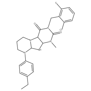 3-[(2-chloro-6-fluorophenyl)methyl]-9-(4-ethylphenyl)-1-methyl-6,7,8,9a,10,10a-hexahydro-4aH-purino[7,8-a]pyrimidine-2,4-dione Structure
