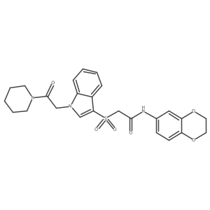 N-(2,3-dihydrobenzo[b][1,4]dioxin-6-yl)-2-((1-(2-oxo-2-(piperidin-1-yl)ethyl)-1H-indol-3-yl)sulfonyl)acetamide结构式