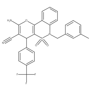 2-Amino-6-(3-methylbenzyl)-4-[4-(trifluoromethyl)phenyl]-4,6-dihydropyrano[3,2-c][2,1]benzothiazine-3-carbonitrile 5,5-dioxide结构式