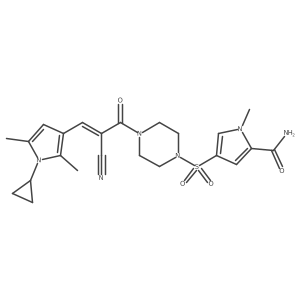 4-[(4-{2-cyano-2-[(1-cyclopropyl-2,5-dimethyl-1H-pyrrol-3-yl)methylidene]acetyl}piperazin-1-yl)sulfonyl]-1-methyl-1H-pyrrole-2-carboxamide Structure