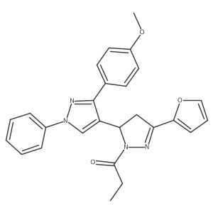 1-[5-(furan-2-yl)-3'-(4-methoxyphenyl)-1'-phenyl-3,4-dihydro-1'H,2H-[3,4'-bipyrazole]-2-yl]propan-1-one Structure