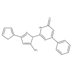 2-(5-amino-3-(thiophen-2-yl)-1H-pyrazol-1-yl)-6-phenylpyrimidin-4(3H)-one结构式