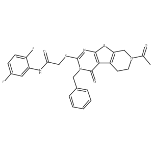 2-({11-acetyl-4-benzyl-3-oxo-8-thia-4,6,11-triazatricyclo[7.4.0.0^{2,7}]trideca-1(9),2(7),5-trien-5-yl}sulfanyl)-N-(2,5-difluorophenyl)acetamide Structure