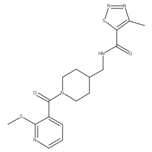 4-methyl-N-((1-(2-(methylthio)nicotinoyl)piperidin-4-yl)methyl)-1,2,3-thiadiazole-5-carboxamide结构式