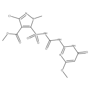 3-chloro-5-[[[[(1,4-dihydro-6-methoxy-4-oxo-2-pyrimidinyl)amino]carbonyl]amino]sulfonyl]-1-methyl-1H-Pyrazole-4-carboxylic acid methyl ester结构式