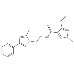 3-methoxy-1-methyl-N-(2-(5-methyl-3-(pyridin-3-yl)-1H-pyrazol-1-yl)ethyl)-1H-pyrazole-4-carboxamide结构式