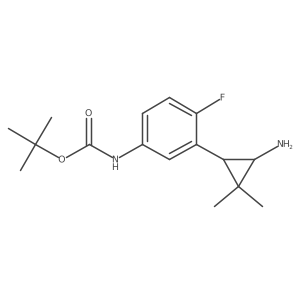 rac-tert-butyl N-{3-[(1R,3R)-3-amino-2,2-dimethylcyclopropyl]-4-fluorophenyl}carbamate Structure