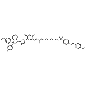 Uridine, 5'-O-[bis(4-methoxyphenyl)phenylmethyl]-2'-deoxy-5-[3-[[6-[[[4-[[4-(dimethylamino)phenyl]azo]phenyl]sulfonyl]amino]hexyl]amino]-3-oxo-1-propenyl]-(9CI)结构式