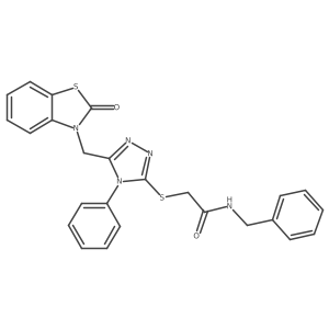 N-benzyl-2-((5-((2-oxobenzo[d]thiazol-3(2H)-yl)methyl)-4-phenyl-4H-1,2,4-triazol-3-yl)thio)acetamide结构式