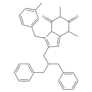 8-[(dibenzylamino)methyl]-1,3-dimethyl-7-[(3-methylphenyl)methyl]-5H-purin-3-ium-2,6-dione结构式