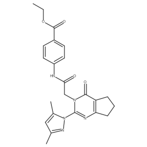 ethyl 4-({[2-(3,5-dimethyl-1H-pyrazol-1-yl)-4-oxo-4,5,6,7-tetrahydro-3H-cyclopenta[d]pyrimidin-3-yl]acetyl}amino)benzoate Structure