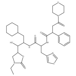 N-[1-{[3-cyclohexyl-1-(3-ethyl-2-oxo-1,3-oxazolidin-5-yl)-1-hydroxypropan-2-yl]amino}-1-oxo-3-(1,3-thiazol-4-yl)propan-2-yl]-4-(morpholin-4-yl)-4-oxo-2-phenylbutanamide结构式