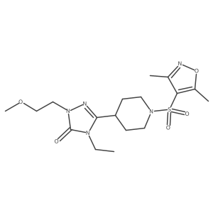 3-(1-((3,5-dimethylisoxazol-4-yl)sulfonyl)piperidin-4-yl)-4-ethyl-1-(2-methoxyethyl)-1H-1,2,4-triazol-5(4H)-one结构式