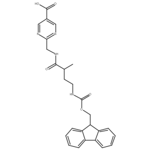2-{[4-({[(9H-fluoren-9-yl)methoxy]carbonyl}amino)-2-methylbutanamido]methyl}pyrimidine-5-carboxylic acid结构式