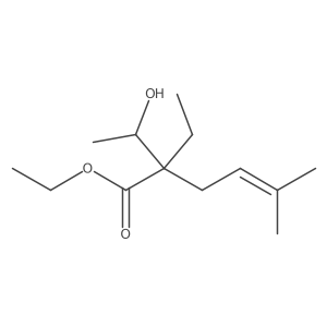 Ethyl 2-ethyl-2-(1-hydroxyethyl)-5-methylhex-4-enoate结构式