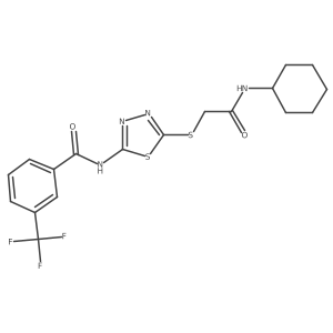 N-(5-((2-(cyclohexylamino)-2-oxoethyl)thio)-1,3,4-thiadiazol-2-yl)-3-(trifluoromethyl)benzamide结构式