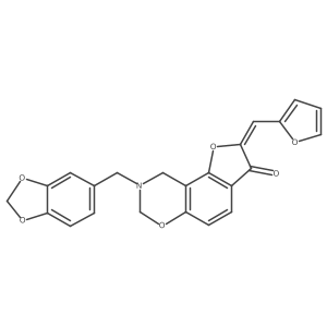 (Z)-8-(benzo[d][1,3]dioxol-5-ylmethyl)-2-(furan-2-ylmethylene)-8,9-dihydro-2H-benzofuro[7,6-e][1,3]oxazin-3(7H)-one结构式