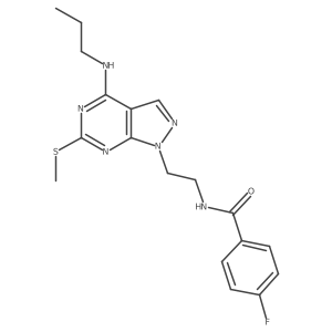 4-fluoro-N-(2-(6-(methylthio)-4-(propylamino)-1H-pyrazolo[3,4-d]pyrimidin-1-yl)ethyl)benzamide结构式