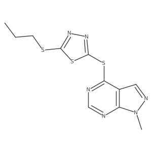 2-({1-methyl-1H-pyrazolo[3,4-d]pyrimidin-4-yl}sulfanyl)-5-(propylsulfanyl)-1,3,4-thiadiazole结构式