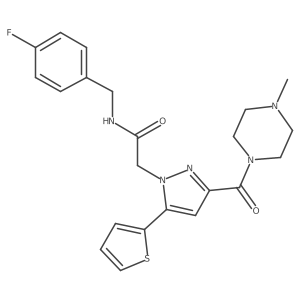 CN1CCN(C(=O)c2cc(-c3cccs3)n(CC(=O)NCc3ccc(F)cc3)n2)CC1结构式