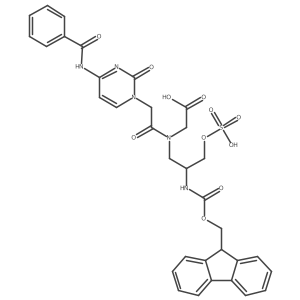 (R)-2-(N-(2-((((9H-Fluoren-9-yl)methoxy)carbonyl)amino)-3-(sulfooxy)propyl)-2-(4-benzamido-2-oxopyrimidin-1(2H)-yl)acetamido)acetic acid结构式
