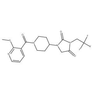 1-{1-[2-(Methylsulfanyl)pyridine-3-carbonyl]piperidin-4-yl}-3-(2,2,2-trifluoroethyl)imidazolidine-2,4-dione结构式