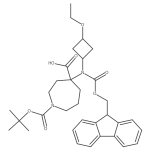 1-[(tert-butoxy)carbonyl]-4-({[(9H-fluoren-9-yl)methoxy]carbonyl}[(1s,3s)-3-ethoxycyclobutyl]amino)azepane-4-carboxylic acid结构式
