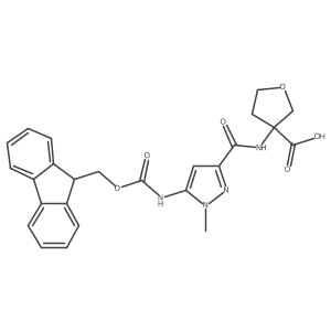 3-[5-({[(9H-fluoren-9-yl)methoxy]carbonyl}amino)-1-methyl-1H-pyrazole-3-amido]oxolane-3-carboxylic acid结构式