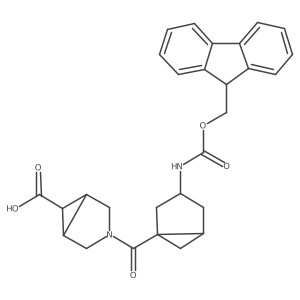 (1RS&,5SR&)-3-[(1RS,3RS,5RS)-3-({[(9H-fluoren-9-yl)methoxy]carbonyl}amino)bicyclo[3.1.0]hexane-1-carbonyl]-3-azabicyclo[3.1.0]hexane-6-carboxylic acid Structure