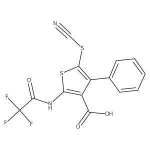 5-(Cyanosulfanyl)-4-phenyl-2-(2,2,2-trifluoroacetamido)thiophene-3-carboxylic acid结构式