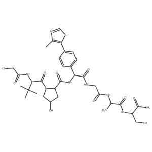 (2S,4R)-N-[(1R)-2-[[2-[[(1R)-1-amino-2-[[(1S)-2-amino-2-oxo-1-(sulfanylmethyl)ethyl]amino]-2-oxo-ethyl]amino]-2-oxo-ethyl]amino]-1-[4-(4-methylthiazol-5-yl)phenyl]-2-oxo-ethyl]-1-[(2S)-2-[(2-chloroacetyl)amino]-3,3-dimethyl-butanoyl]-4-hydroxy-pyrrolidine-2-carboxamide Structure