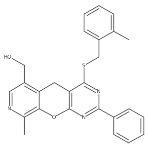 (14-Methyl-7-{[(2-methylphenyl)methyl]sulfanyl}-5-phenyl-2-oxa-4,6,13-triazatricyclo[8.4.0.0^{3,8}]tetradeca-1(10),3(8),4,6,11,13-hexaen-11-yl)methanol Structure