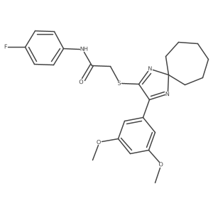 2-{[3-(3,5-Dimethoxyphenyl)-1,4-diazaspiro[4.6]undeca-1,3-dien-2-YL]sulfanyl}-N-(4-fluorophenyl)acetamide结构式