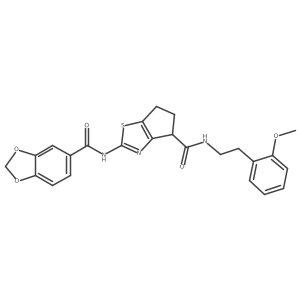 2-(benzo[d][1,3]dioxole-5-carboxamido)-N-(2-methoxyphenethyl)-5,6-dihydro-4H-cyclopenta[d]thiazole-4-carboxamide结构式