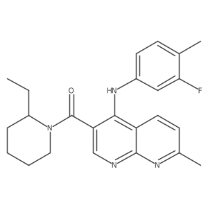 3-(2-ethylpiperidine-1-carbonyl)-N-(3-fluoro-4-methylphenyl)-7-methyl-1,8-naphthyridin-4-amine结构式