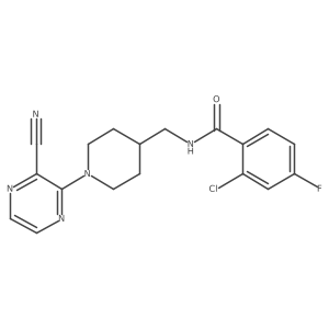2-chloro-N-((1-(3-cyanopyrazin-2-yl)piperidin-4-yl)methyl)-4-fluorobenzamide结构式