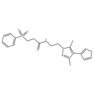 3-(benzenesulfonyl)-N-{2-[3,5-dimethyl-4-(thiophen-3-yl)-1H-pyrazol-1-yl]ethyl}propanamide结构式