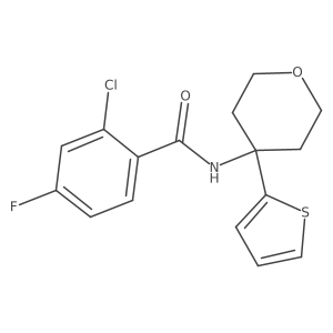 2-chloro-4-fluoro-N-(4-(thiophen-2-yl)tetrahydro-2H-pyran-4-yl)benzamide结构式