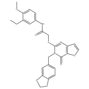 2-({3-[(2H-1,3-benzodioxol-5-yl)methyl]-4-oxo-3H,4H-thieno[3,2-d]pyrimidin-2-yl}sulfanyl)-N-(3,4-dimethoxyphenyl)acetamide Structure