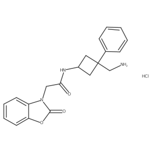 N-[3-(aminomethyl)-3-phenyl-cyclobutyl]-2-(2-oxo-1,3-benzoxazol-3-yl)acetamide;hydrochloride Structure