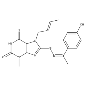 7-[(E)-but-2-enyl]-8-[(2E)-2-[1-(4-hydroxyphenyl)ethylidene]hydrazinyl]-3-methyl-4,5-dihydropurine-2,6-dione Structure