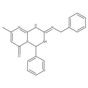2-(benzylamino)-8-methyl-4-pyridin-3-yl-1,4-dihydro-6H-pyrimido[1,2-a][1,3,5]triazin-6-one结构式