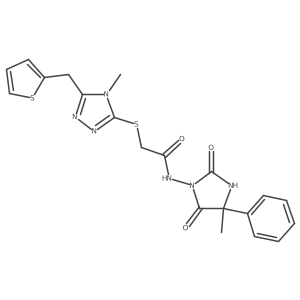 N-(4-Methyl-2,5-dioxo-4-phenyl-1-imidazolidinyl)-2-[[4-methyl-5-(2-thienylmethyl)-4H-1,2,4-triazol-3-yl]thio]acetamide结构式