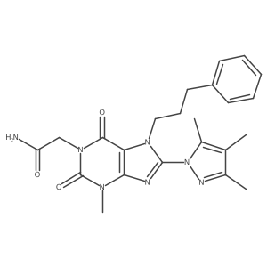 2-(3-methyl-2,6-dioxo-7-(3-phenylpropyl)-8-(3,4,5-trimethyl-1H-pyrazol-1-yl)-2,3,6,7-tetrahydro-1H-purin-1-yl)acetamide结构式