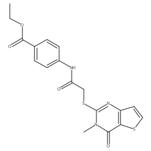 CCOC(=O)c1ccc(NC(=O)CSc2nc3ccsc3c(=O)n2C)cc1结构式
