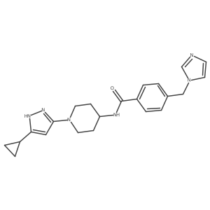 4-((1H-imidazol-1-yl)methyl)-N-(1-(5-cyclopropyl-1H-pyrazol-3-yl)piperidin-4-yl)benzamide Structure